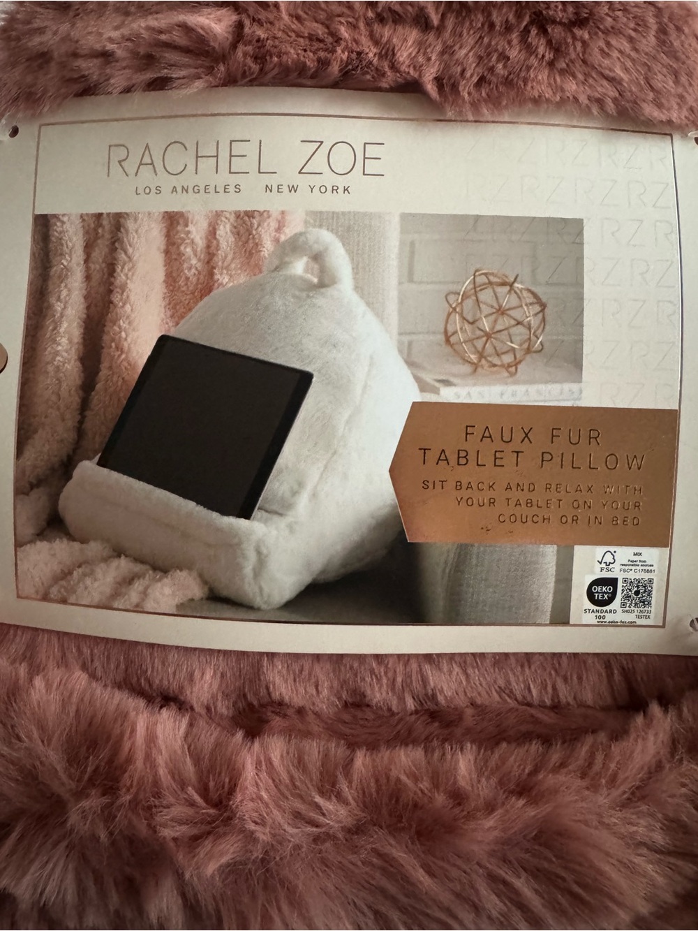 New Tablet Pillow By RACHEL ZOE - Faux Fur - Dusty Rose Blush - Picture 4 of 10